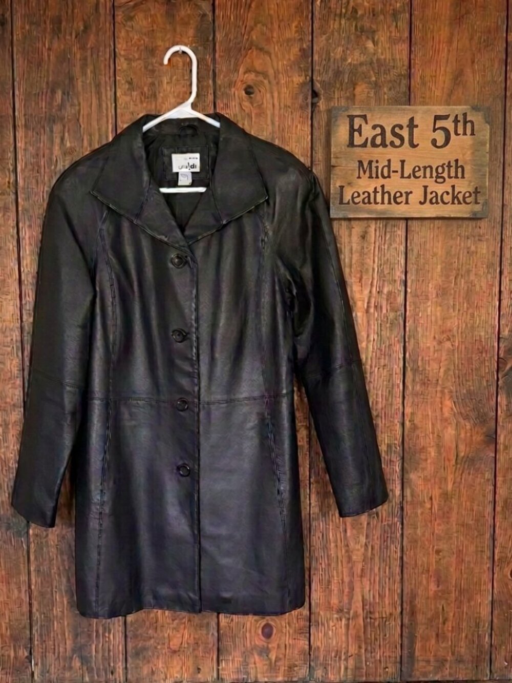 East 5th 34" Mid-Length Black Real Leather Jacket - Size Medium - Mint
